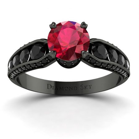 Majestatyczne piękno - Pierścionek z czarnego złota z rubinem i czarnymi brylantami Diamond SKy