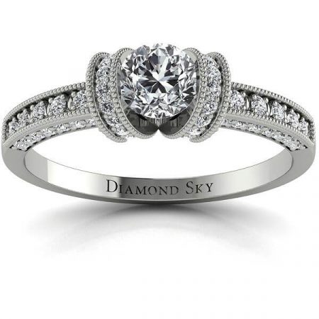 Elegancki blask - Pierścionek zaręczynowy, białe złoto 585, diamenty