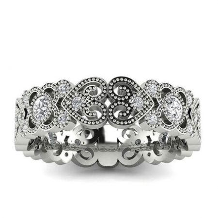Wzorzyste piękno - Obrączka ślubna Diamond Sky, białe złoto, brylanty