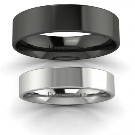 Po prostu piękno - Komplet płaskich obrączek z białego i czarnego złota, 5mm, 6mm