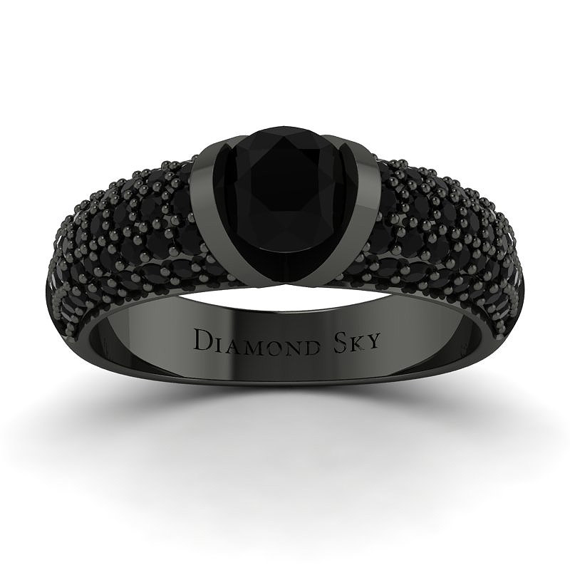 Diamondsky-n048cc047 Pełnia wdzięku - Pierścionek zaręczynowy z czarnego złota z czarnymi diamentami