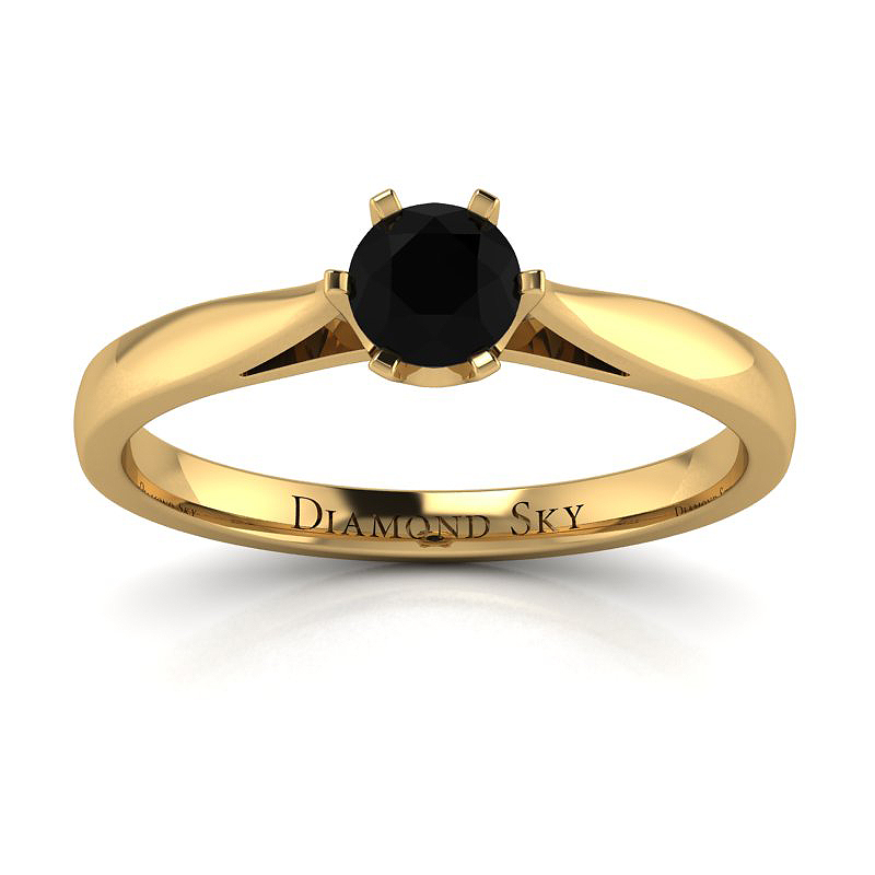 Diamondsky-n011zc025 Diamentowy urok - Klasyczny pierścionek z czarnym brylantem, żółte złoto, 585