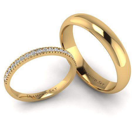 Dyskretny blask - Komplet obrączek z żółtego złota z diamentami, 2mm, 4,5mm