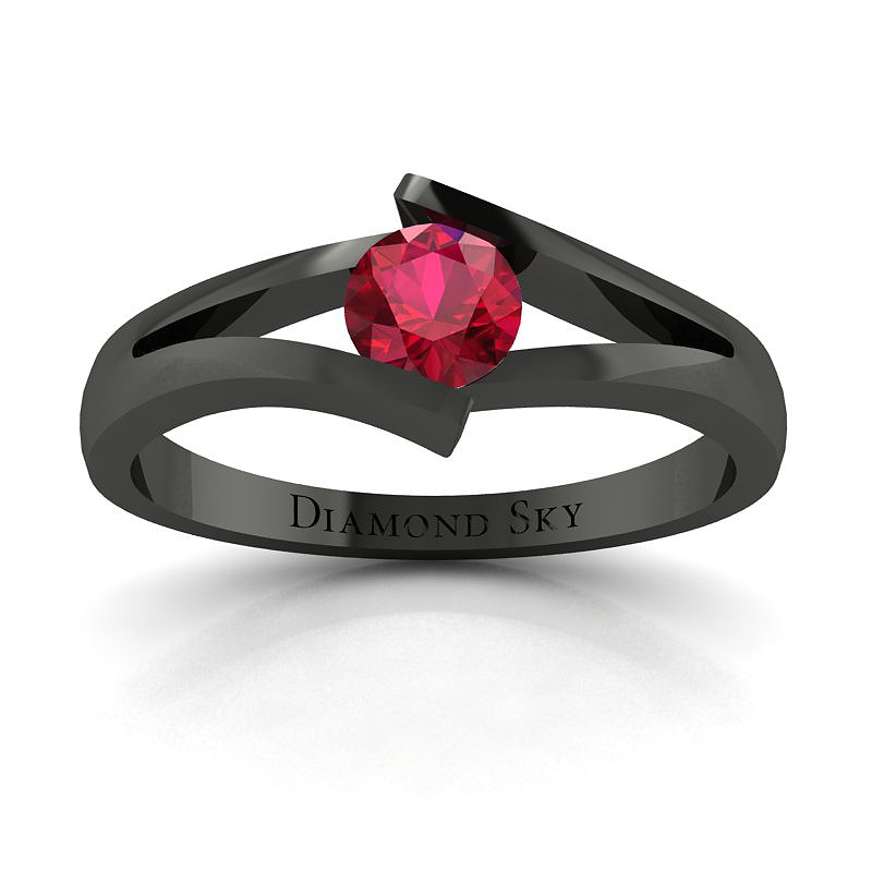 Diamondsky-n018cr049 Ponadczasowa forma - Pierścionek zaręczynowy z czarnego złota z rubinem
