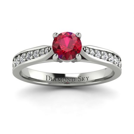 Świeża klasyka - Pierścionek Diamond Sky, białe złoto 585, rubin, diamenty