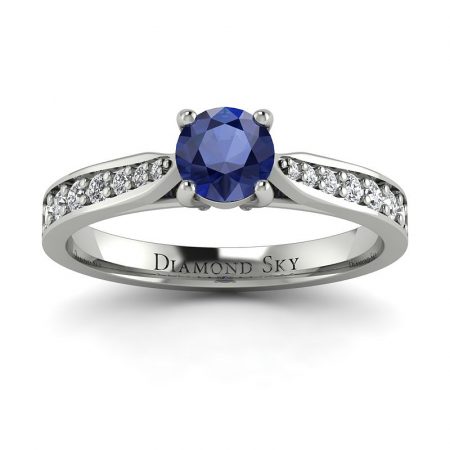 Świeża klasyka - Pierścionek zaręczynowy z palladu, szafir, diamenty, Diamond Sky
