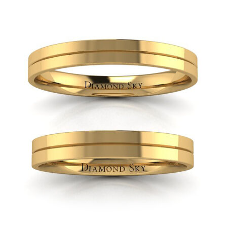 Klasyczna wytworność - Komplet płaskich obrączek Diamond Sky, żółte złoto, 3mm
