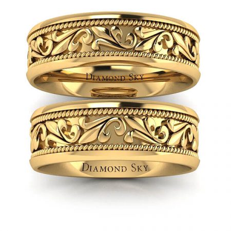 Fantazja ornamentu - Obrączki ślubne Diamond Sky z ornamentem z żółtego złota