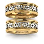 Fantazja ornamentu - Komplet obrączek Diamond Sky, dwukolorowe złoto, 6,5mm