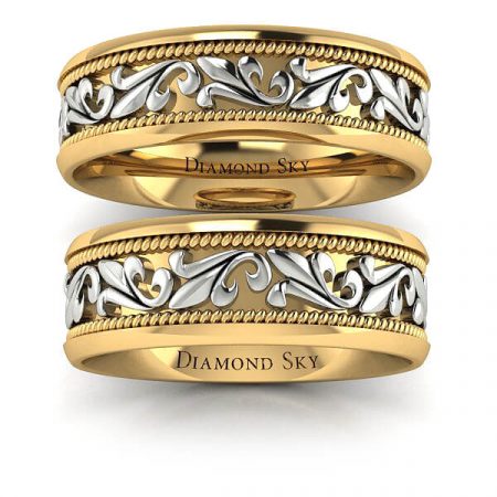 Fantazja ornamentu - Komplet obrączek Diamond Sky, dwukolorowe złoto, 6,5mm