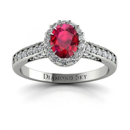 Kuszące piękno - Pierścionek zaręczynowy Diamond Sky, białe złoto, rubin, diamenty