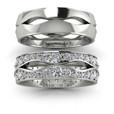 Wytworny ażur - Komplet obrączek Diamond Sky, białe złoto, diamenty