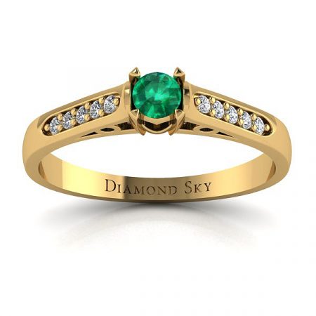 Klasyczna elegancja - Pierścionek zaręczynowy Diamond Sky, żółte złoto, szmaragd, diamenty