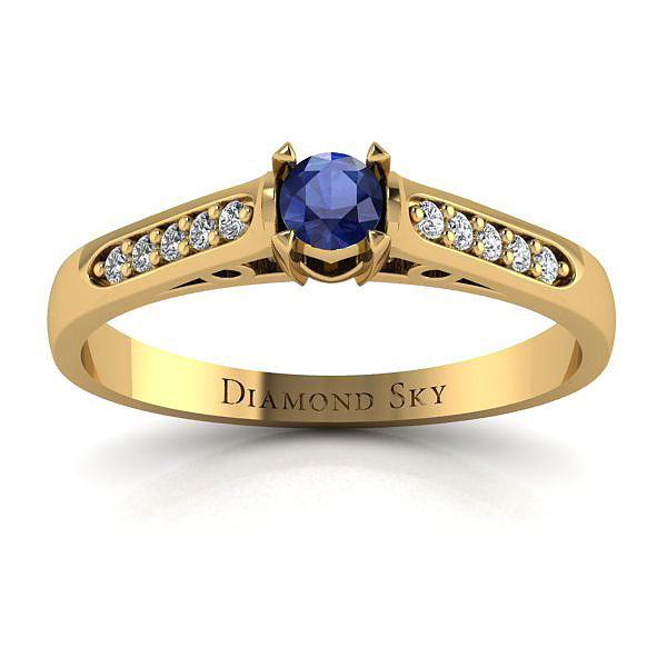 Diamondsky-n093zbsf033 Klasyczna elegancja - Pierścionek zaręczynowy z żółtego złota z szafirem i brylantami