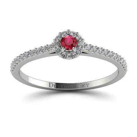 Nieprzemijający blask - Pierścionek zaręczynowy Diamond Sky, białe złoto, rubin, diamenty