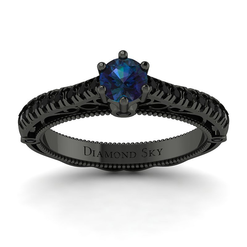 Diamondsky-n113ccal028 Dostojna elegancja - Pierścionek zaręczynowy, czarne złoto, czarne diamenty, aleksandryt