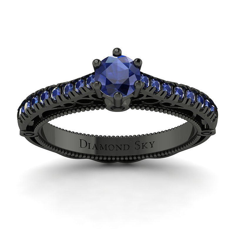 Diamondsky-n113csf028 Dostojna elegancja - Pierścionek Diamond Sky, czarne złoto, szafiry, czarne diamenty