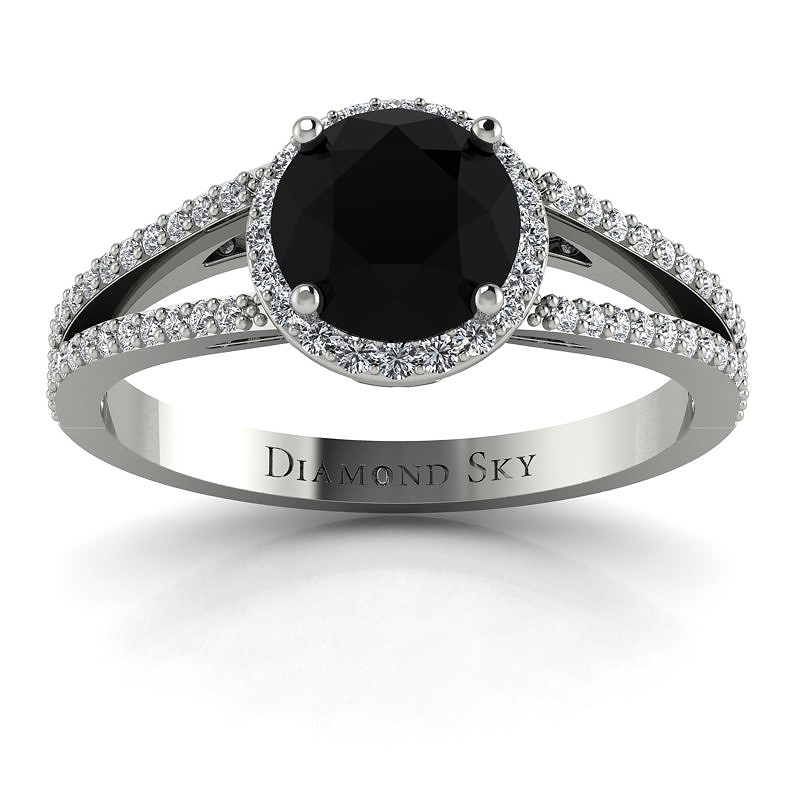 Diamondsky-n102bbc080 Współczesna forma - Pierścionek zaręczynowy z białego złota z czarnym diamentem i brylantami