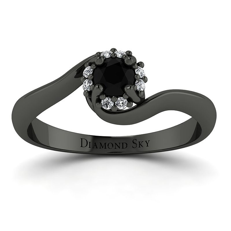 Diamondsky-n108cbc028 Zmysłowa linia - Pierścionek zaręczynowy z czarnego złota z czarnym diamentem i brylantami
