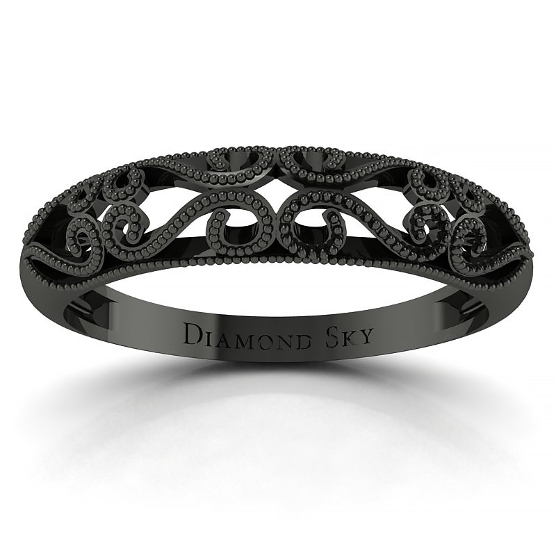Diamondsky-n114c Meandry miłości - Ażurowy pierścionek Diamond Sky z czarnego złota