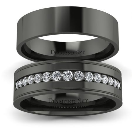 Uroczysty blask - Płaskie obrączki Diamond Sky z czarnego złota z diamentami