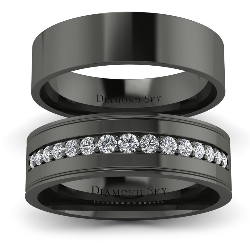 Diamondsky-n119cb027si1h Uroczysty blask - Płaskie obrączki Diamond Sky z czarnego złota z diamentami