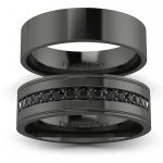 Uroczysty blask - Płaskie obrączki ślubne Diamond Sky, czarne złoto, czarne diamenty