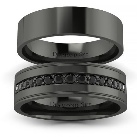 Uroczysty blask - Płaskie obrączki ślubne Diamond Sky, czarne złoto, czarne diamenty