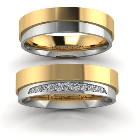 Delikatny blask - Nowoczesne obrączki Diamond Sky, dwukolorowe złoto, diamenty