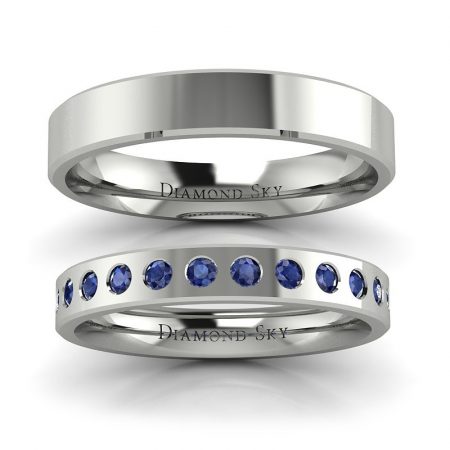 Klasyczna kolekcja - Płaskie obrączki ślubne z białego złota z szafirami