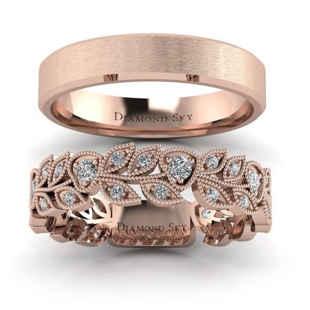 Naturalne piękno - Obrączki ślubne Diamond Sky z różowego złota z brylantami, mat