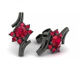 Diamondsky-n150cr062 Kwitnące piękno - Kolczyki Diamond Sky z czarnego złota z rubinami