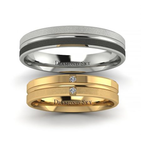Elegancka klasyka - Komplet ślubnych obrączek z białego, czarnego złota, żółtego złota w dwóch rodzajach matu, diamenty 0,18 ct , 4 mm.