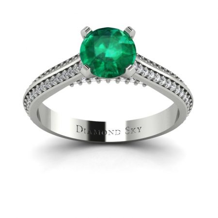 Piękna linia - Pierścionek zaręczynowy Diamond Sky, pallad, szmaragd, diamenty