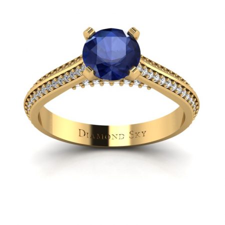 Piękna linia - Pierścionek Diamond Sky, żółte złoto, szafir, diamenty