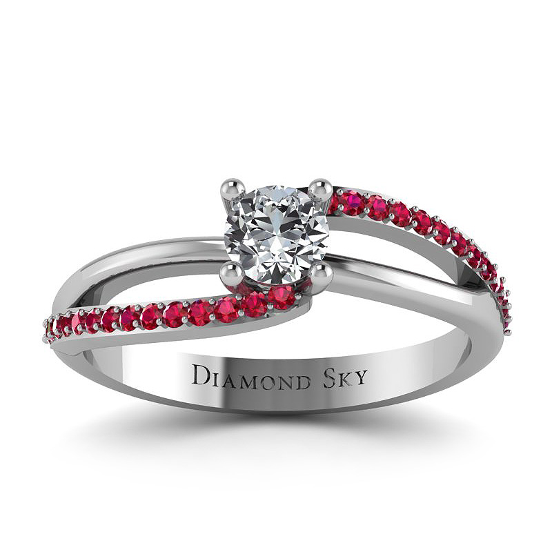 Diamondsky-n251brb025si1h Modny kontrast - Pierścionek zaręczynowy z białego złota z diamentem i rubinami