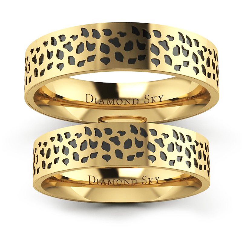 Diamondsky-n254zc_4.5mmx1.4mm Wild love - Gepard - Komplet obrączek z żółtego i czarnego złota, 4,5mm