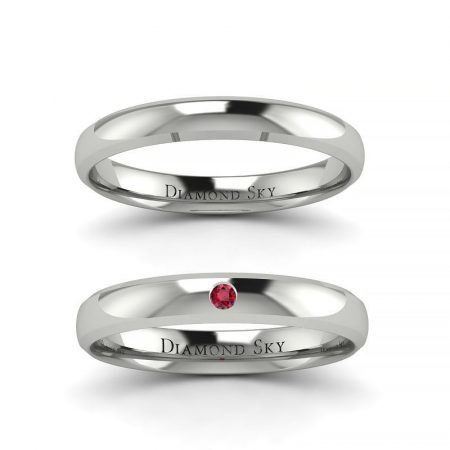 Nasze oczko - Klasyczne półokrągłe obrączki z białego złota z rubinem, 3mm, 4mm