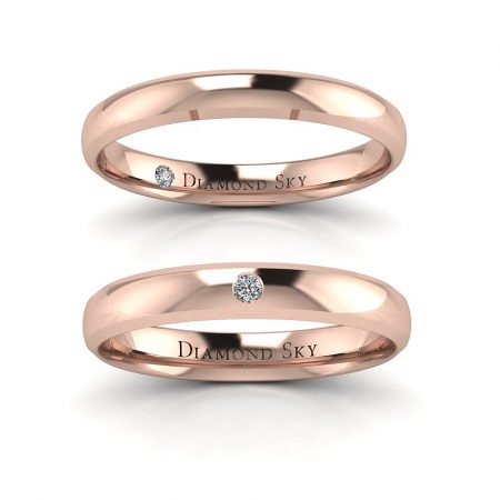 Nasze oczko - Klasyczne półokrągłe obrączki, różowe złoto, diamenty 0,02 ct, 3mm