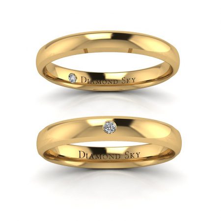 Nasze oczko - Klasyczne obrączki ślubne z żółtego złota z diamentami 0,02 ct SI1/H, 3mm