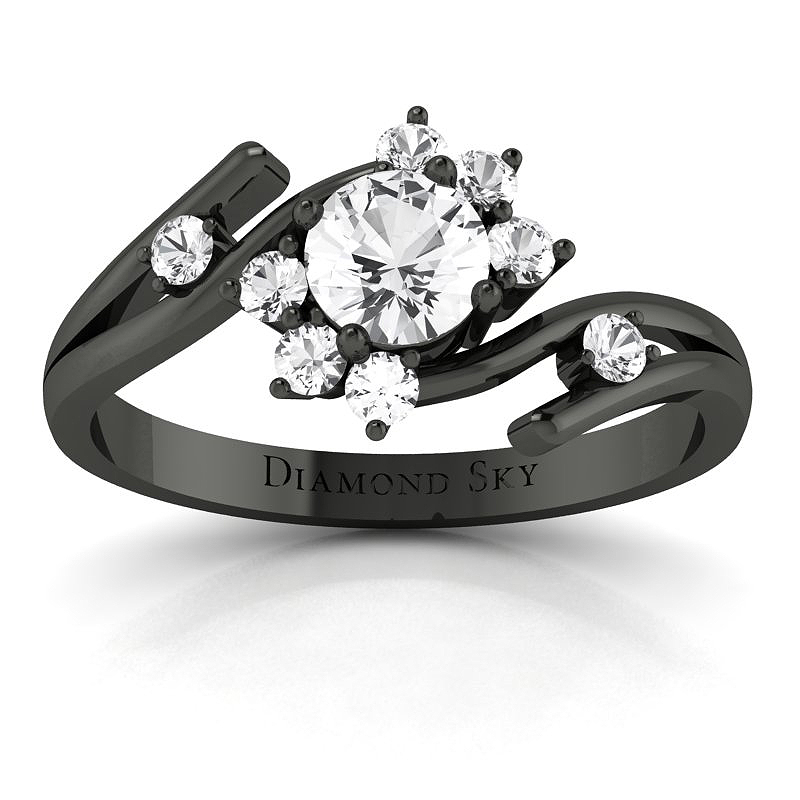 Diamondsky-n320cbsf049 Kwiat piękna - Pierścionek zaręczynowy z czarnego złota z białym szafirem i diamentami