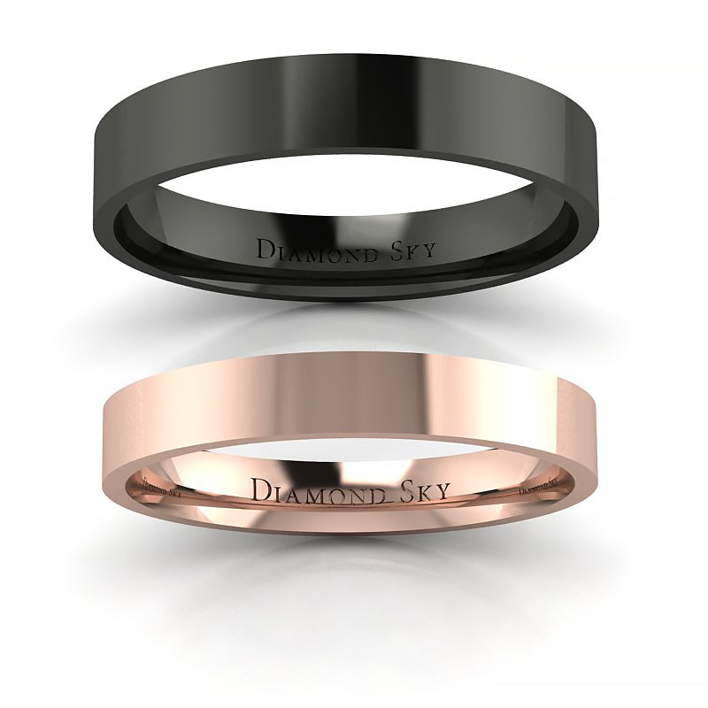 Diamondsky-n330rc3mmx1.1mm-4mmx1.1mm Klasyka w czerni z nutą różu - Płaskie obrączki ślubne z czarnego i różowego złota, 3mm, 4mm