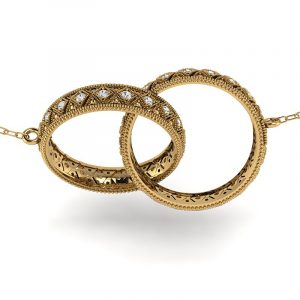 Diamondsky-n336zsfb080 Naturalne piękno - Komplet zawieszek z żółtego złota z białymi szafirami 0,80 ct, 4mm