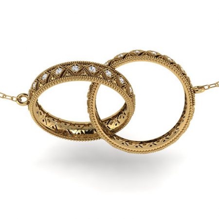 Naturalne piękno - Komplet zawieszek z żółtego złota z białymi szafirami 0,80 ct, 4mm