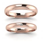 Nasze oczko - Klasyczne obrączki ślubne z różowego złota z diamentem 0,01 ct, 3,5mm, 4mm