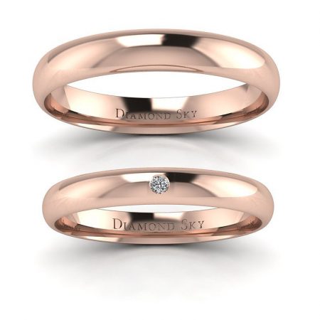 Nasze oczko - Klasyczne obrączki ślubne z różowego złota z diamentem 0,01 ct, 3,5mm, 4mm