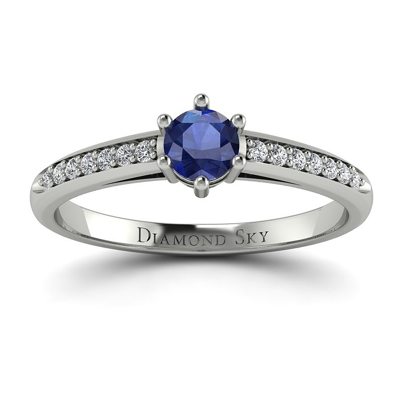 Diamondsky-n090bbsf026 Klasycznie piękny - Pierścionek zaręczynowy z białego złota z szafirem i diamentami