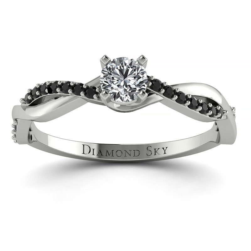 Diamondsky-n057bcb020si1h Subtelność formy - Pierścionek zaręczynowy z białego złota z diamentem 0,20 ct SI1/H i czarnymi brylantami
