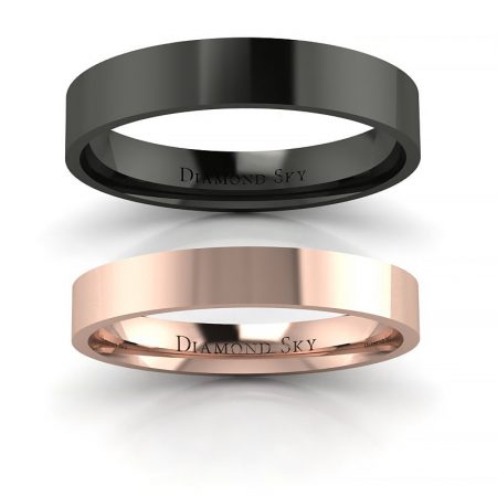 Klasyka w czerni z nutą różu - Komplet płaskich obrączek z czarnego i różowego złota, 3mm, 4mm