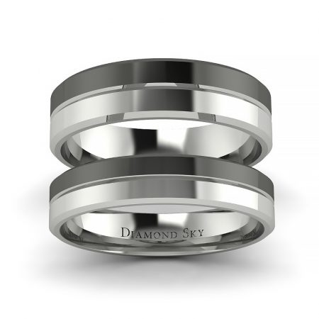 Ponadczasowa klasyka - Komplet ślubnych obrączek z białego i czarnego złota, 4.5 mm, 6 mm